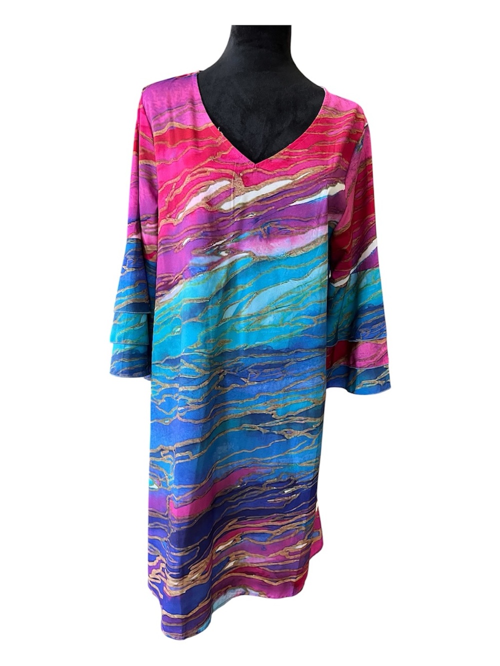 Vibrant Multicolor V-Neck Shift Dress
